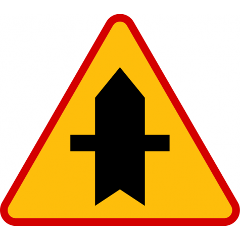 A-6a skrzyżowanie z drogą podporządkowaną występującą po obu stronach - znak ostrzegawczy