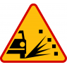 Sypki żwir - znak drogowy ostrzegawczy