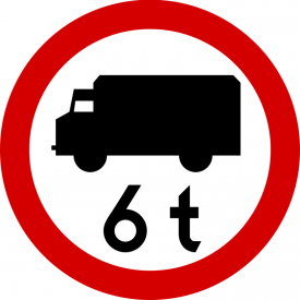 B-5a Zakaz wjazdu pojazdów o dopuszczalnej masie całkowitej większej niż określona na znaku - znak drogowy zakazu