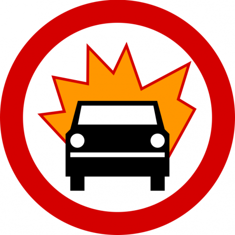 B-13 Zakaz wjazdu pojazdów z towarami wybuchowymi lub łatwo zapalnymi - znak drogowy zakazu