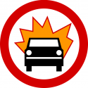 B-13 Zakaz wjazdu pojazdów z towarami wybuchowymi lub łatwo zapalnymi - znak drogowy zakazu