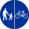 C-13/16 Znak wskazujący ruch pieszych lewą stroną drogi i ruch rowerów prawą stroną drogi - znak drogowy nakazu